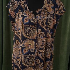 Daniel Rainn Navy and Gold Paisley Blouse